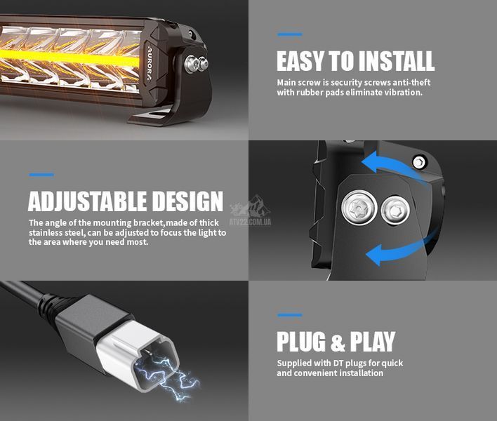 Aurora ALO-P-D10-10-R14Y-AW 34см 180W &mdash; LED балка комбінованого світла (Combo Beam) + DRL (денні ходові вогні) білого/бурштиного кольору ALO-P-D10-10-R14Y-AW-H фото