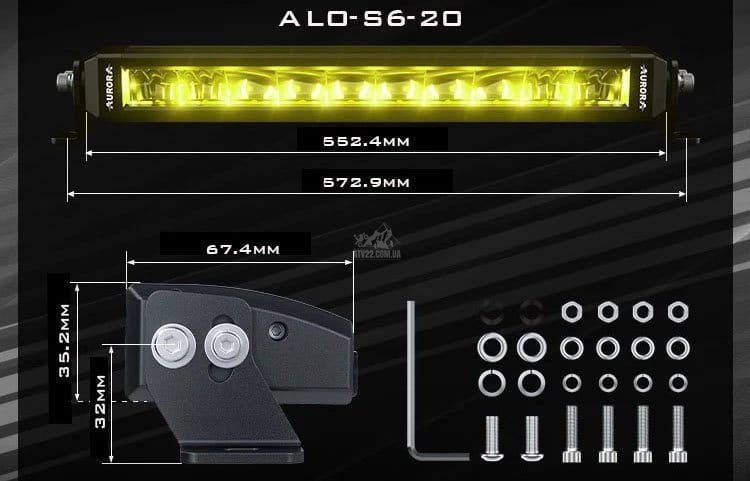 Aurora ALO-S6-20-R5H1-W &mdash; LED балка 56см 150W білого/жовтого комбінованого світла (Combo Beam) + DRL (денні ходові вогні) білого світла ALO-S6-20-R5H1-W фото