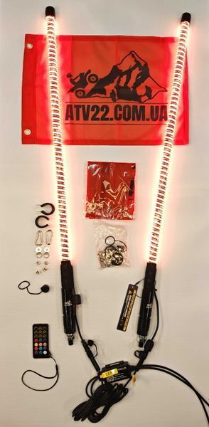 LED флагштоки ATV22 LINE 89см, комплект 2шт., можливість підключення стопів та поворотників, керування через пульт або додаток ATV22-LEDWHIP-89-LINE-PAIR фото