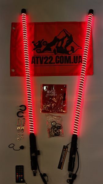 LED флагштоки ATV22 LINE 89см, комплект 2шт., можливість підключення стопів та поворотників, керування через пульт або додаток ATV22-LEDWHIP-89-LINE-PAIR фото