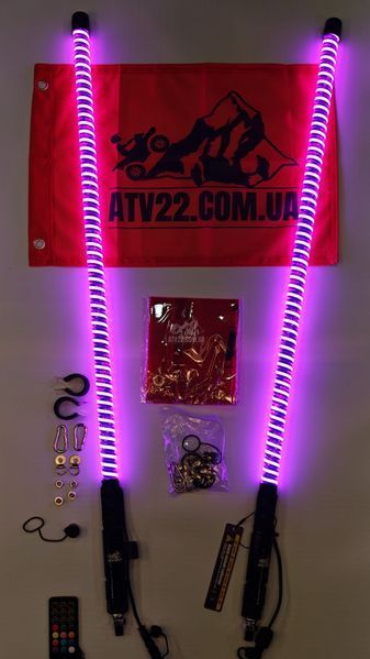 LED флагштоки ATV22 LINE 89см, комплект 2шт., можливість підключення стопів та поворотників, керування через пульт або додаток ATV22-LEDWHIP-89-LINE-PAIR фото