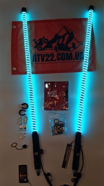 LED флагштоки ATV22 LINE 89см, комплект 2шт., можливість підключення стопів та поворотників, керування через пульт або додаток ATV22-LEDWHIP-89-LINE-PAIR фото