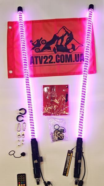 LED флагштоки ATV22 LINE 89см, комплект 2шт., можливість підключення стопів та поворотників, керування через пульт або додаток ATV22-LEDWHIP-89-LINE-PAIR фото