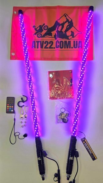 LED флагштоки ATV22 STANDARD 89см, комплект 2шт., можливість підключення стопів та поворотників, керування через пульт або додаток ATV22-LEDWHIP-89-STANDARD-PAIR фото