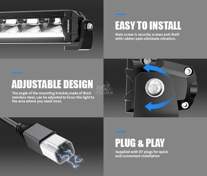 Aurora ALO-P-S10-10-R13Y-AW 33см 90W &mdash; LED балка комбінованого світла (Combo Beam) + DRL (денні ходові вогні) білого/бурштиного кольору ALO-P-S10-10-R13Y-AW-H фото